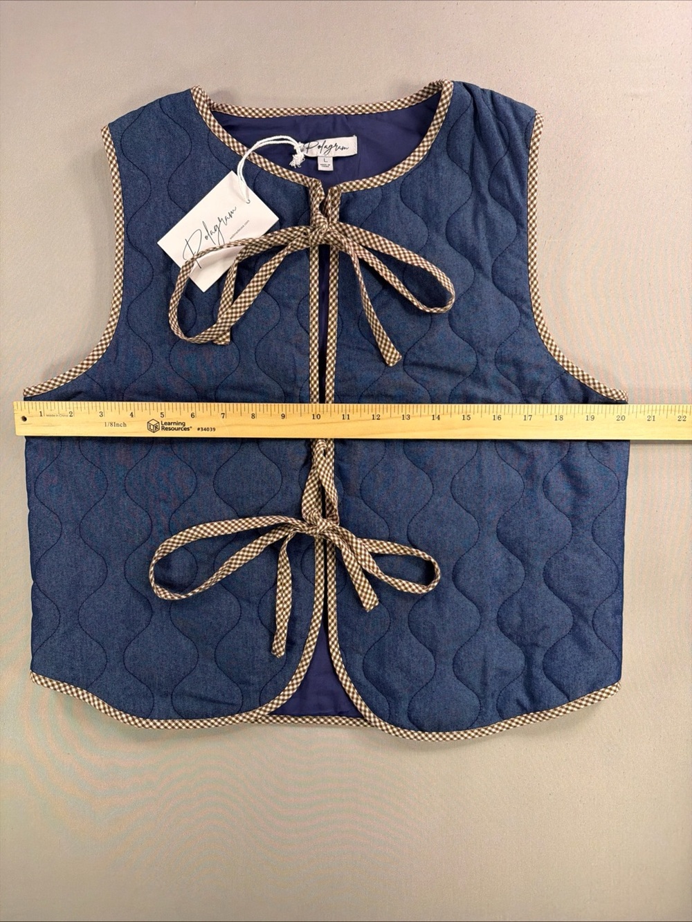 Polagram Blue Quilted Vest with Check Trim - Picture 9 of 14